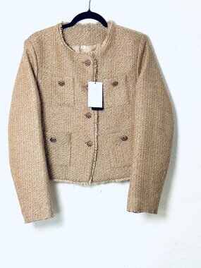 NWT R & CO Gold Poly Tweed Jacket Sz L